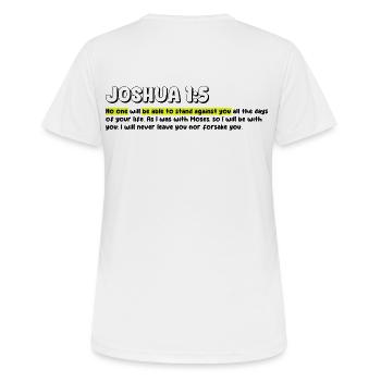 Niemand wird sich dagegen wehren können | Bibelzitat - Frauen T-Shirt atmungsaktiv - Weiß - Hinten - AI Model Female 172 dark (172cm)
