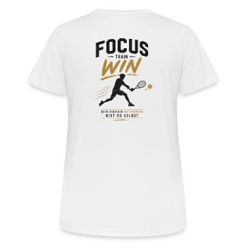Fokus Train Win Tennis Design - Frauen T-Shirt atmungsaktiv - Weiß - Hinten - AI Model Female 172 dark (172cm)