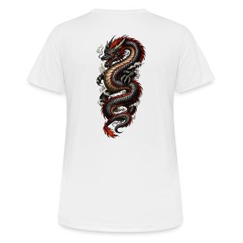 Roter und Schwarzer Drache - Frauen T-Shirt atmungsaktiv - Weiß - Hinten - AI Model Female 172 dark (172cm)
