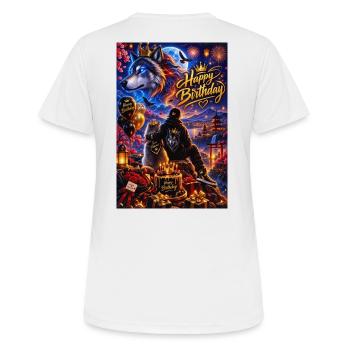 Luminous Birthday Wolf Night Scene - Women's Breathable T-Shirt - white - Back - AI Model Female 172 dark (172cm)