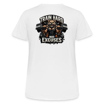 Entraînez-vous dur Sans excuses - T-shirt respirant Femme - blanc - Dos - AI Model Female 172 dark (172cm)