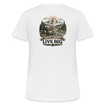 Pack Light Live Big | Hiking Design - Frauen T-Shirt atmungsaktiv - Weiß - Hinten - AI Model Female 172 dark (172cm)