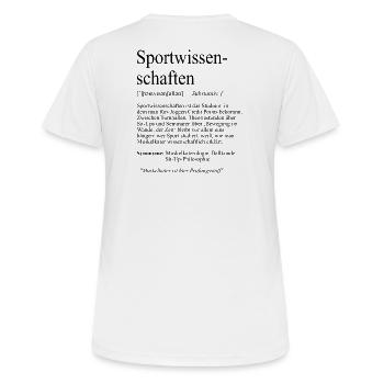 Unispruch "Sportwissenschaften" Geschenk Studenten - Frauen T-Shirt atmungsaktiv - Weiß - Hinten - AI Model Female 172 dark (172cm)