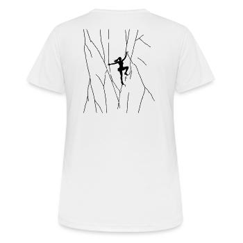Girl climbs on rock outdoor bouldering free solo - Women's Breathable T-Shirt - white - Back - AI Model Female 172 dark (172cm)