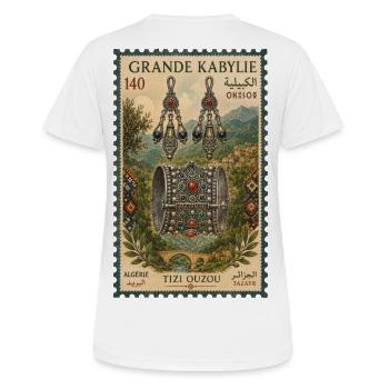 Bijoux Kabylie: Boucles et Bracelet - T-shirt respirant Femme - blanc - Dos - AI Model Female 172 dark (172cm)
