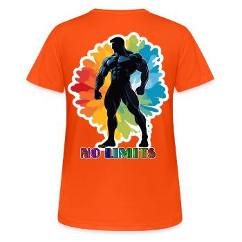No Limits - Frauen T-Shirt atmungsaktiv - Neonorange - Hinten - AI Model Female 172 dark (172cm)