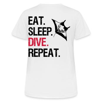 Eat Sleep Dive Repeat - Manta Ray - Vector Design - Women's Breathable T-Shirt - white - Back - AI Model Female 172 dark (172cm)