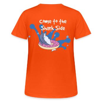 come on the dark shark side - Women's Breathable T-Shirt - neon orange - Back - AI Model Female 172 dark (172cm)