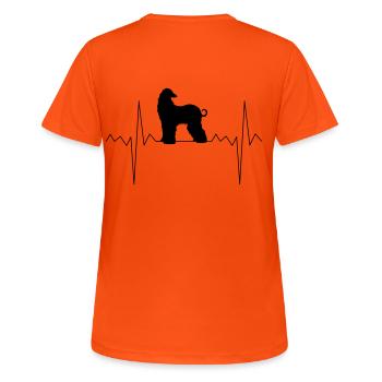 Rythme cardiaque Rythme cardiaque Afghane lévriers cadeau - T-shirt respirant Femme - orange néon - Dos - AI Model Female 172 dark (172cm)