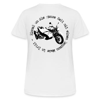Sidecar Einmal um die Welt schwarz / transparent - Frauen T-Shirt atmungsaktiv - Weiß - Hinten - AI Model Female 172 dark (172cm)