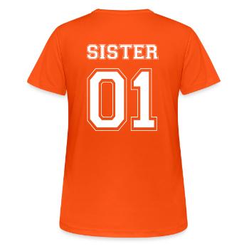 SISTER 01 - WHITE EDITION - Frauen T-Shirt atmungsaktiv - Neonorange - Hinten - AI Model Female 172 dark (172cm)