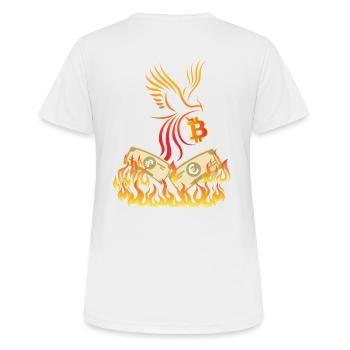 Bitcoin BTC & Phoenix - Blockchain Satoshi Nakamoto - T-shirt respirant Femme - blanc - Dos - AI Model Female 172 dark (172cm)