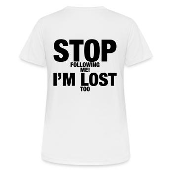 Arrêtez de me suivre - T-shirt respirant Femme - blanc - Dos - AI Model Female 172 dark (172cm)