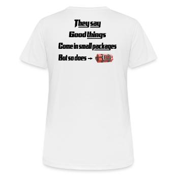 Quelque chose vient dans de petits paquets - T-shirt respirant Femme - blanc - Dos - AI Model Female 172 dark (172cm)