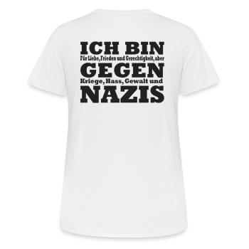 Ich bin gegen Nazis - Frauen T-Shirt atmungsaktiv - Weiß - Hinten - AI Model Female 172 dark (172cm)