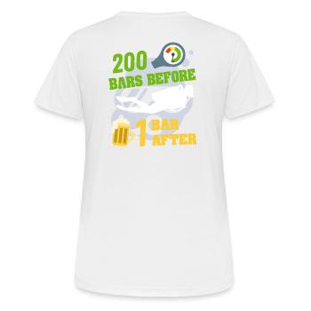 200 bar before 1 bar after ; that's scubadiving - T-shirt respirant Femme - blanc - Dos - AI Model Female 172 dark (172cm)