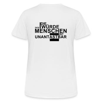 LA DIGNITÉ HUMAINE EST INVIOLABLE - T-shirt respirant Femme - blanc - Dos - AI Model Female 172 dark (172cm)