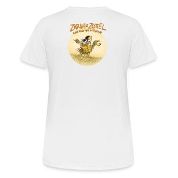 Zarah und Zottel - ein Pony auf vier Pfoten - Frauen T-Shirt atmungsaktiv - Weiß - Hinten - AI Model Female 172 dark (172cm)