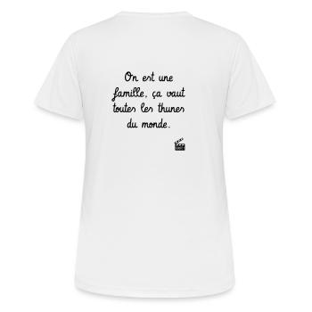 On est une famille... Les 3 Frères - Les Inconnus - T-shirt respirant Femme - blanc - Dos - AI Model Female 172 dark (172cm)