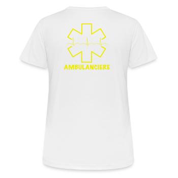 Ambulancière jaune fluo - T-shirt respirant Femme - blanc - Dos - AI Model Female 172 dark (172cm)