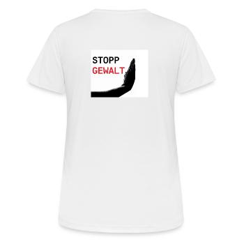 Stopp Gewalt - Frauen T-Shirt atmungsaktiv - Weiß - Hinten - AI Model Female 172 dark (172cm)