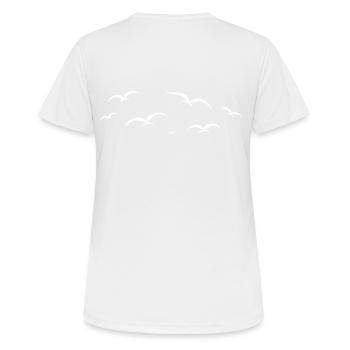 Vogelschwarm fliegende Vögel - Frauen T-Shirt atmungsaktiv - Weiß - Hinten - AI Model Female 172 dark (172cm)