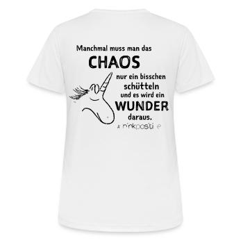 lustiger Spruch witzige Sprueche - Chaos schütteln - Frauen T-Shirt atmungsaktiv - Weiß - Hinten - AI Model Female 172 dark (172cm)