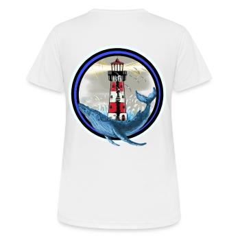 Poisson mammifère marin Baleine Poisson Phare Nautique - T-shirt respirant Femme - blanc - Dos - AI Model Female 172 dark (172cm)