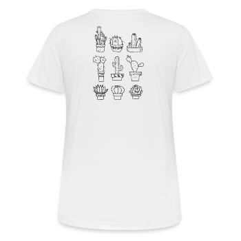 6 verschiedene Kakteen - Frauen T-Shirt atmungsaktiv - Weiß - Hinten - AI Model Female 172 dark (172cm)