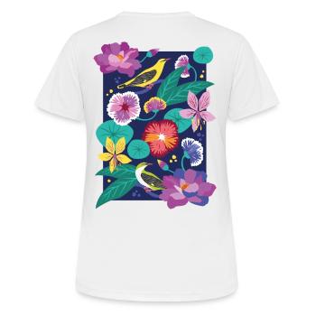 Flowers Leaves Bird Print Graphic / Illustration - Women's Breathable T-Shirt - white - Back - AI Model Female 172 dark (172cm)