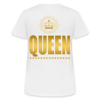 QUEEN - LOGO MIT KRONE - Frauen T-Shirt atmungsaktiv - Weiß - Hinten - AI Model Female 172 dark (172cm)