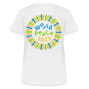 Weltfrieden 2025 - Frauen T-Shirt atmungsaktiv - Weiß - Hinten - AI Model Female 172 dark (172cm)