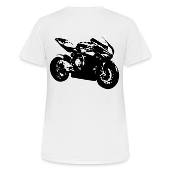 Motorrad - Frauen T-Shirt atmungsaktiv - Weiß - Hinten - AI Model Female 172 dark (172cm)