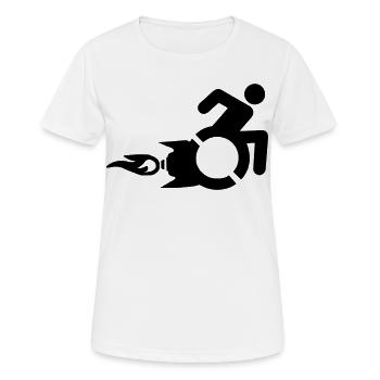 Utilisateur de fauteuil roulant avec propulsion par fusée # - T-shirt respirant Femme - blanc - Devant - AI Model Female 172 dark (172cm)