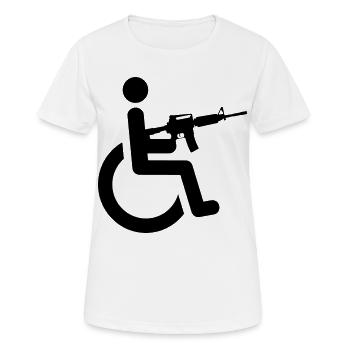 Rollstuhlfahrer mit Waffe # - Frauen T-Shirt atmungsaktiv - Weiß - Vorne - AI Model Female 172 dark (172cm)