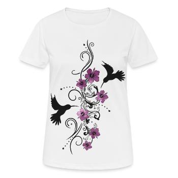 Colibri avec hibiscus et vrille, style aquarelle - T-shirt respirant Femme - blanc - Devant - AI Model Female 172 dark (172cm)