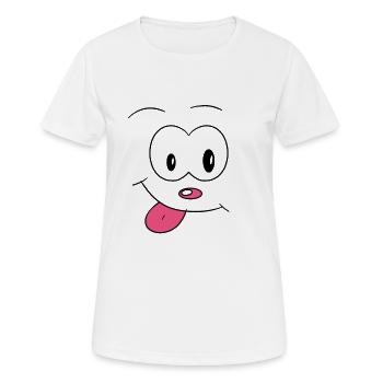 Comic Zeichnung lustig Gesicht frech Zunge Scherz - Frauen T-Shirt atmungsaktiv - Weiß - Vorne - AI Model Female 172 dark (172cm)