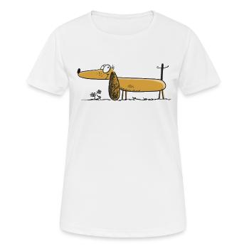 Lustiger Dackel - Dachshund - Teckel - Comic - Frauen T-Shirt atmungsaktiv - Weiß - Vorne - AI Model Female 172 dark (172cm)