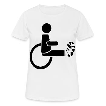 Rollstuhlfahrer mit Bein in Gips # - Frauen T-Shirt atmungsaktiv - Weiß - Vorne - AI Model Female 172 dark (172cm)