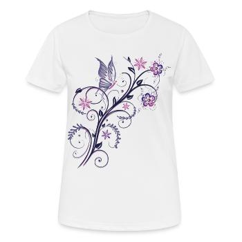 fleurs d'été. Vrille avec papillon - T-shirt respirant Femme - blanc - Devant - AI Model Female 172 dark (172cm)