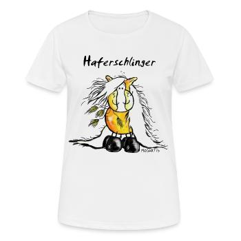 "Haferschlinger" - Haflinger - Hafi - Cheval - T-shirt respirant Femme - blanc - Devant - AI Model Female 172 dark (172cm)