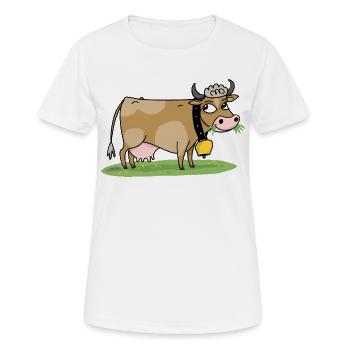 Kuh mit Glocke auf der Wiese - Frauen T-Shirt atmungsaktiv - Weiß - Vorne - AI Model Female 172 dark (172cm)