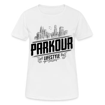 Parkour Lifestyle - Parkour Passion - Freerunning - T-shirt respirant Femme - blanc - Devant - AI Model Female 172 dark (172cm)