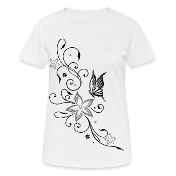 Beautiful, filigree flowers with butterfly - Women's Breathable T-Shirt - white - Front - AI Model Female 172 dark (172cm)