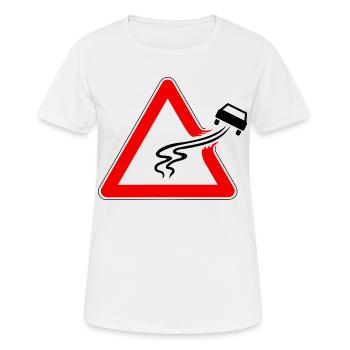 Panneau de signalisation danger de glisser, route glissante - T-shirt respirant Femme - blanc - Devant - AI Model Female 172 dark (172cm)