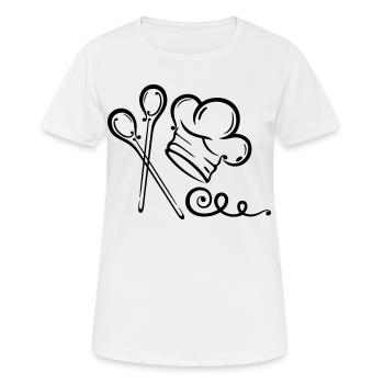 Kochmütze, Koch, Küche, Kochlöffel - Frauen T-Shirt atmungsaktiv - Weiß - Vorne - AI Model Female 172 dark (172cm)
