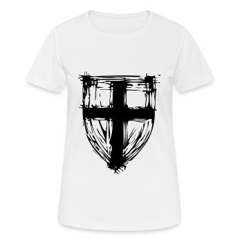 Bouclier de protection avec croix - T-shirt respirant Femme - blanc - Devant - AI Model Female 172 dark (172cm)
