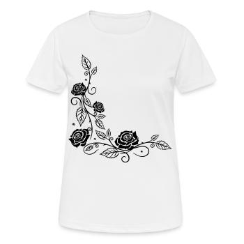 Roses with filigree ornament and leaves, in love - Women's Breathable T-Shirt - white - Front - AI Model Female 172 dark (172cm)