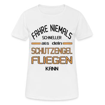 Schneller als dein Schutzengel? - Frauen T-Shirt atmungsaktiv - Weiß - Vorne - AI Model Female 172 dark (172cm)