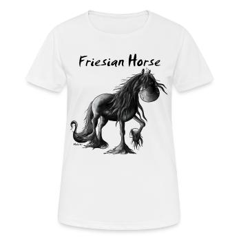 Funny Friesian Horse Cartoon - Women's Breathable T-Shirt - white - Front - AI Model Female 172 dark (172cm)